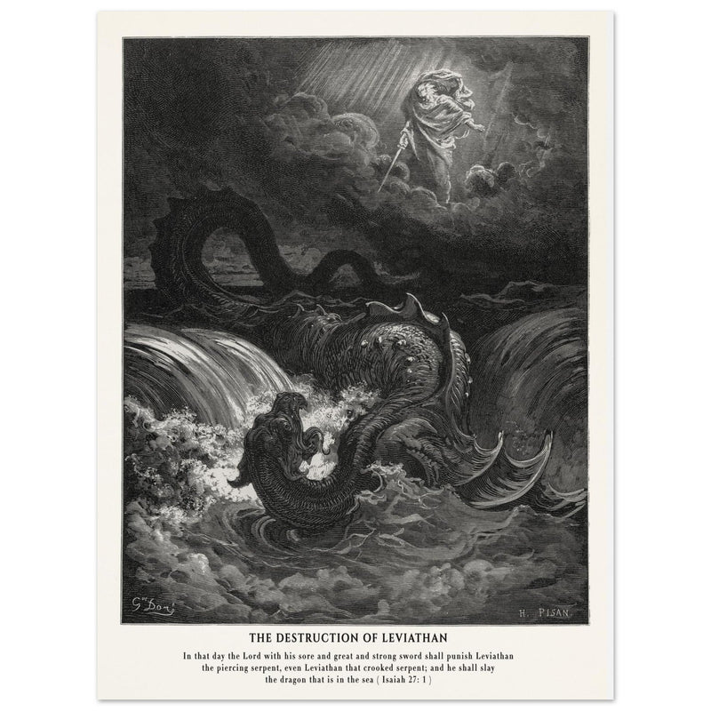 Gustave Dore The Bible engraving print . The destruction of Leviathan illustration .