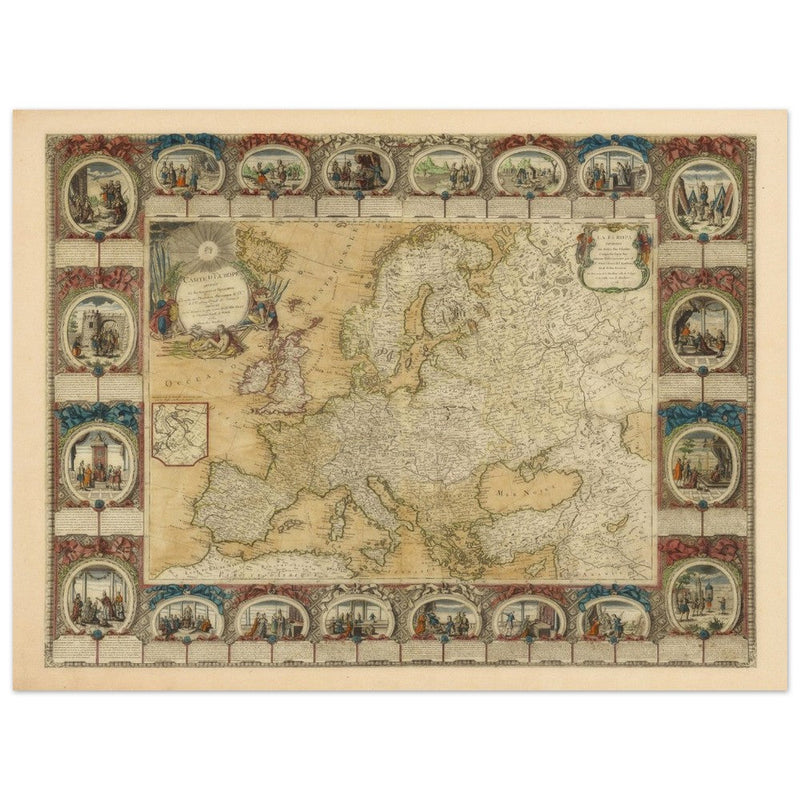 Ancient antique map of Europe. The map is devided in empires and realms.  poster.