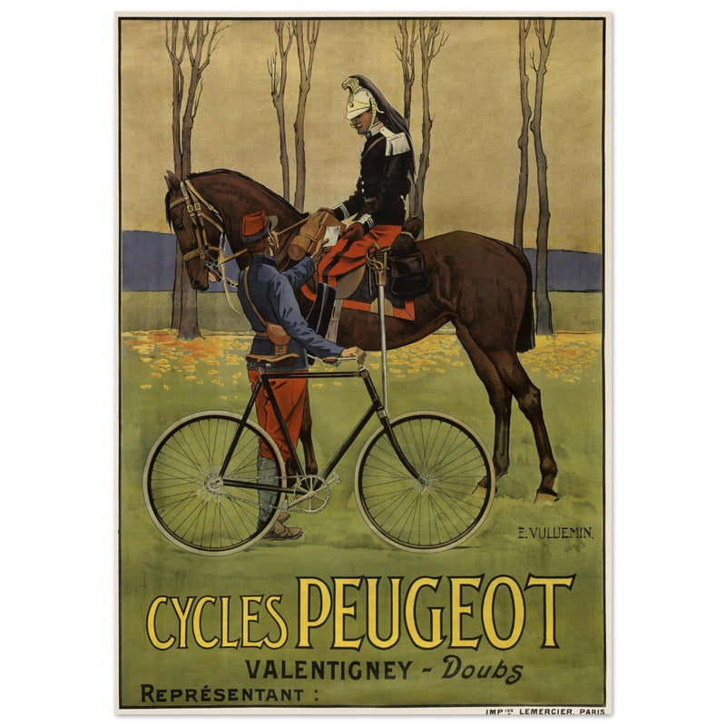 Cycles Peugot vintage advertisng poster by Ernest Vulliemin.