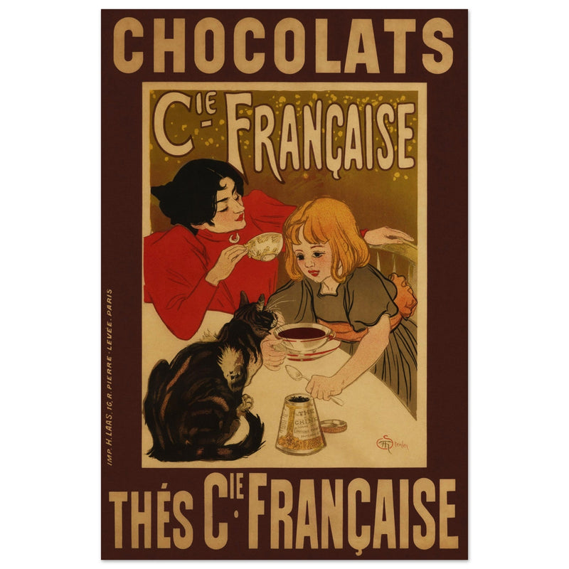 Chocolate advertising poster by Steinlen Chocolats / Thés Cie Française. Vintage historic artwork.
