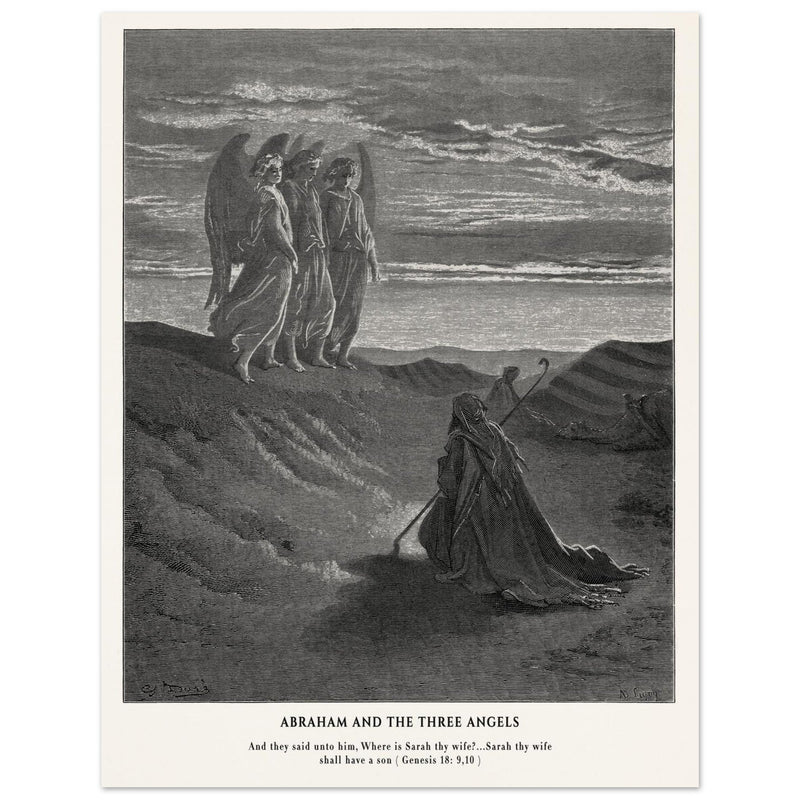 Gustave Dore The Bible engraving print . Abraham and the three Angels .