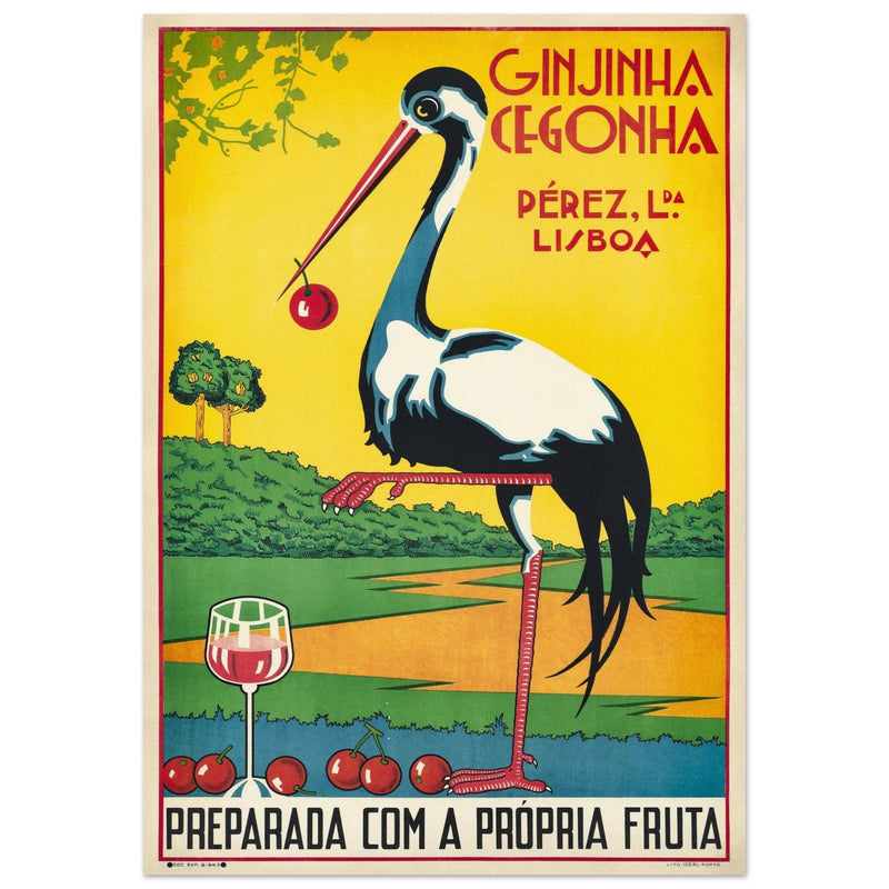 Ginjinha Cegonha portuguese cherry liqueur vintage ad print .  poster 1930