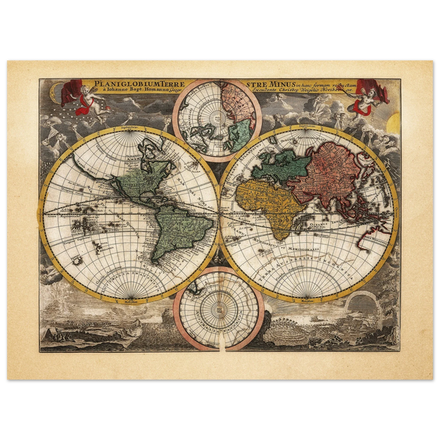 Ancient world map Planiglobium Terrestre Minus in hanc formam redactam by Johann Baptist Homann