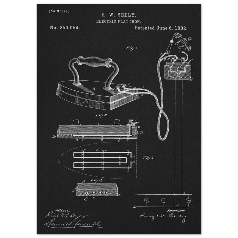 Electric Flat Iron patent by Henry W. Seeley Patent 259.054