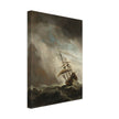 Willem van de Velde A Ship on the High Seas Caught by a Squall, Known as The Gust. Old marine painting. Stormy sea.