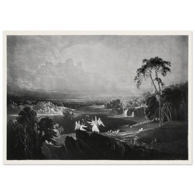 John Martin Paradise Lost Heaven – the Rivers of Bliss. Vintage mezzotint engraving .