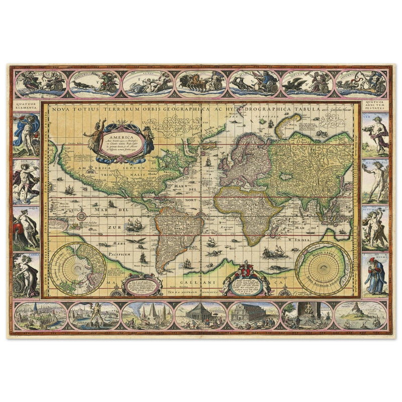 Old ancient map Nova Totius Terrarum Orbis Geographica ac Hydrographica Tabula by Willem Janszoon Blaeu .