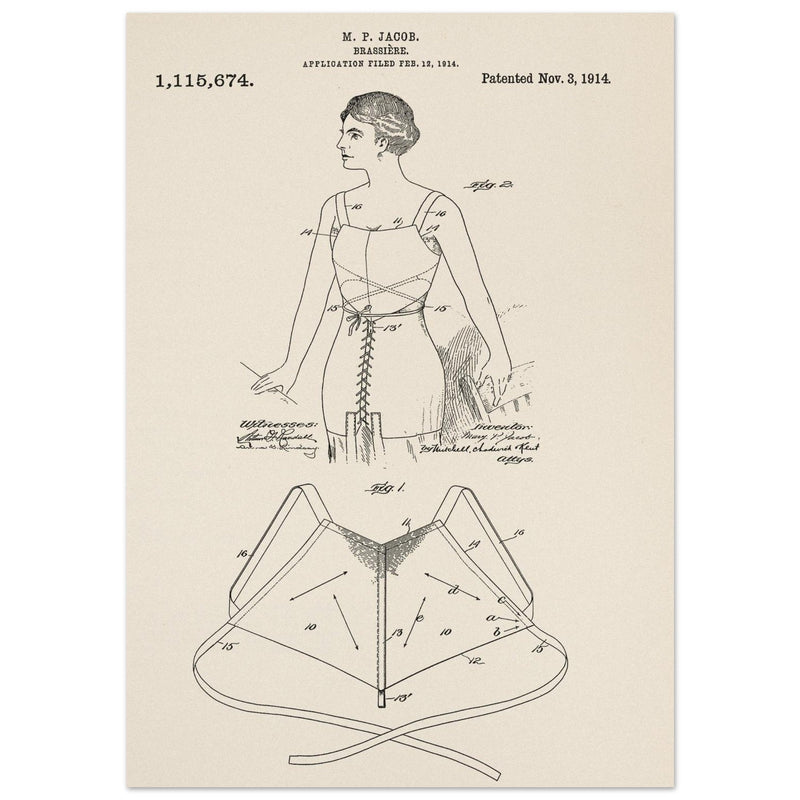 Brassiere patent drawing by M P Jacob.