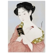 Hashiguchi Goyo woodblock print Make up Japanese woman applying make up and looking at her mirror