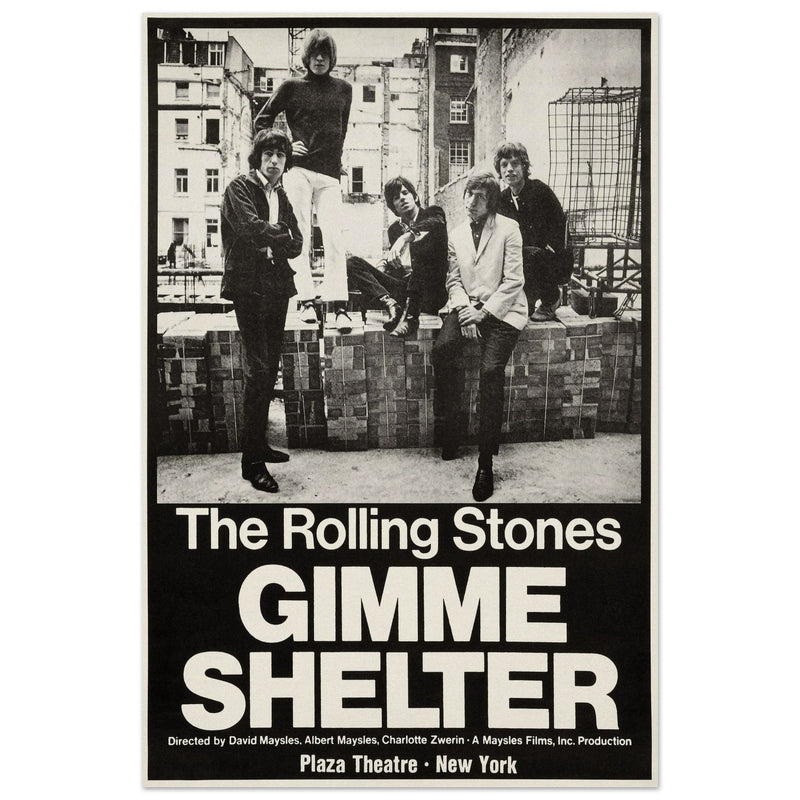 The Rolling Stones music promo poster for Gimme Shelter film at the Plaza Theatre in New York.
