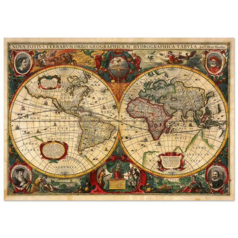 Nova Totius Terrarum Orbis Geographica ac Hydrographica Tabula by Henricus Hondius