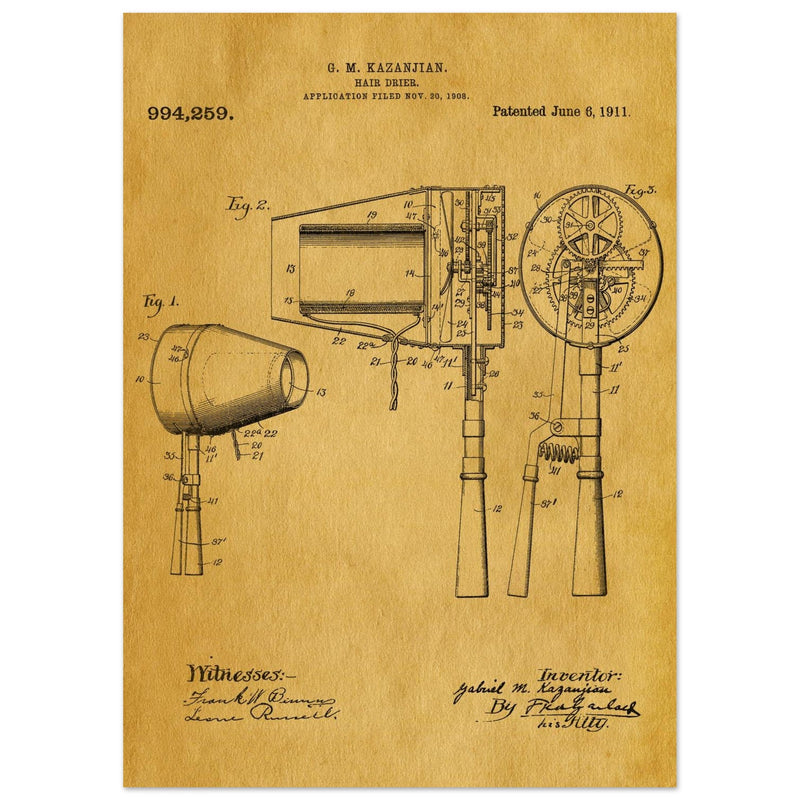 Hair Drier patent drawing by G M Kazanjian