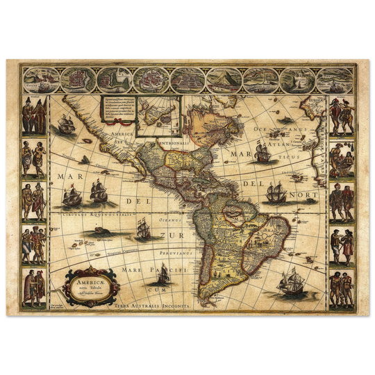America antique map by Willem Janszoon.