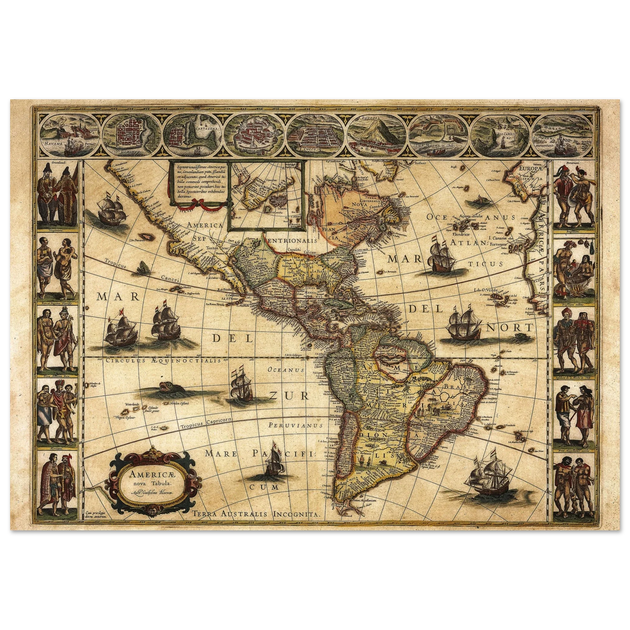 America antique map by Willem Janszoon.