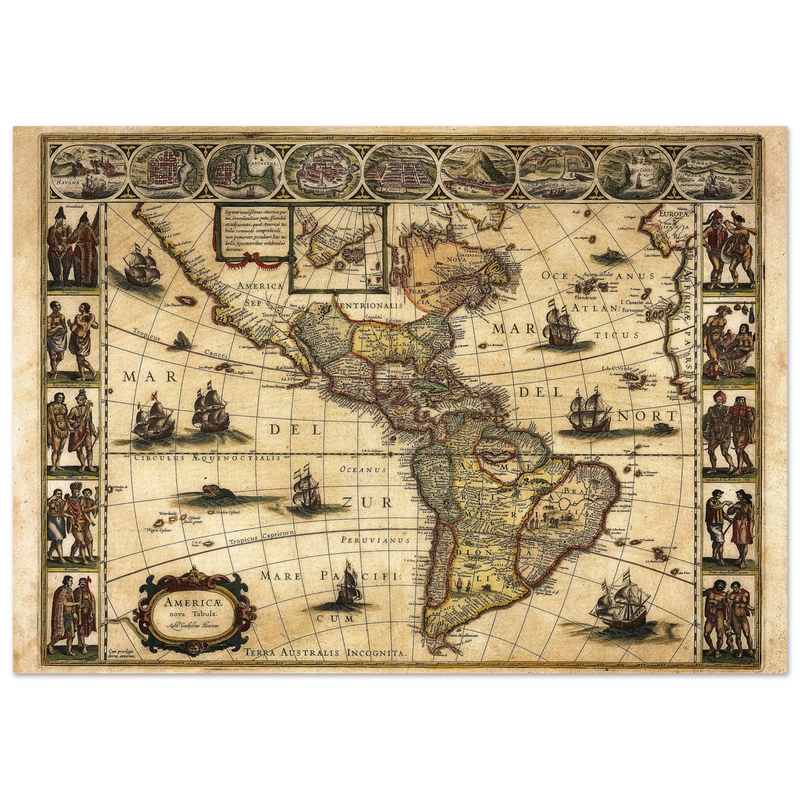 America antique map by Willem Janszoon.