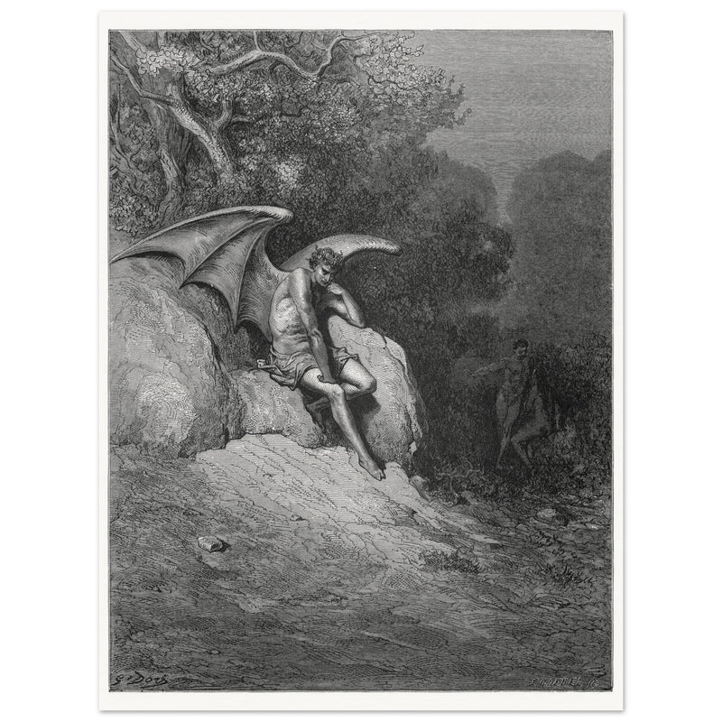 Gustave Dore Paradise Lost engraving .Satan's contemplation upon observing the beauty of Earth.
