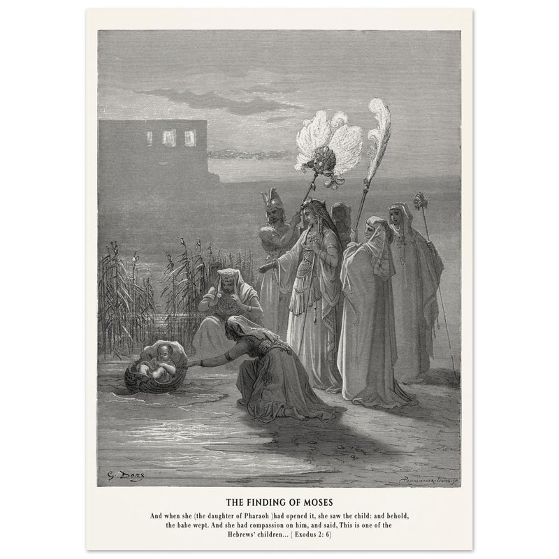 Gustave Dore The Bible engraving print . The finding of Moses illustration .