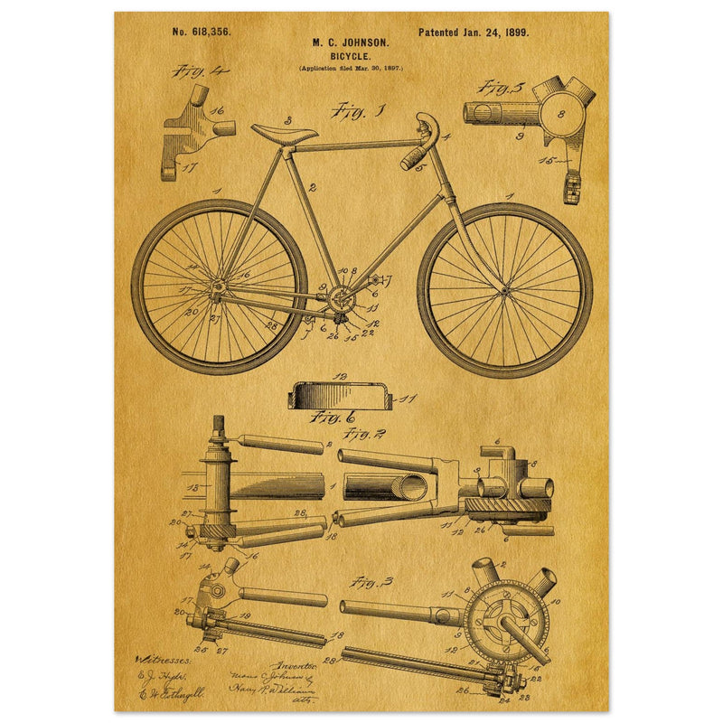 Vintage bicycle patent 1899 by M. C Johnson.