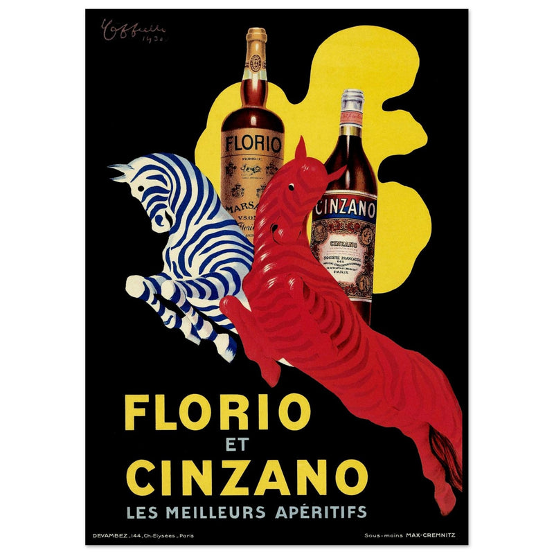 Florio and Cinzano aperitif beverage vintage art poster 1930.