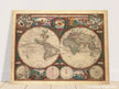 1660 Ancient old world map. Double hemisphere antique map reproduction.