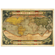 Ancient map reproduction print of a world map of 1579 Typus Orbis Terrarum by Abraham Ortelius.