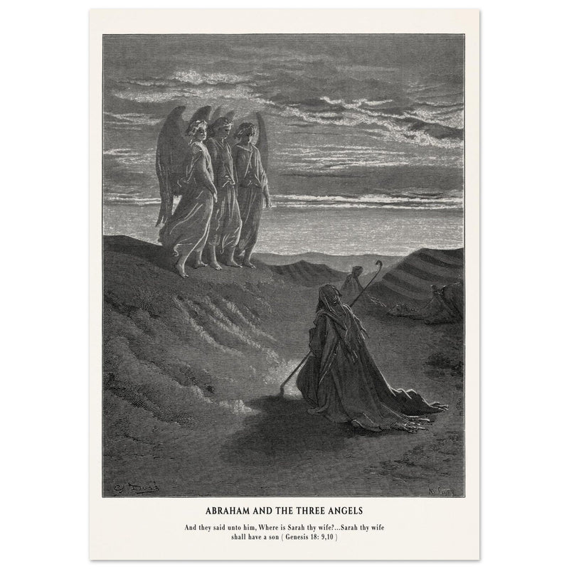 Gustave Dore The Bible engraving print . Abraham and the three Angels .