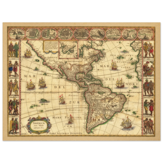 Old map of America. Americae Nova Tabula by Willem Blaeu
