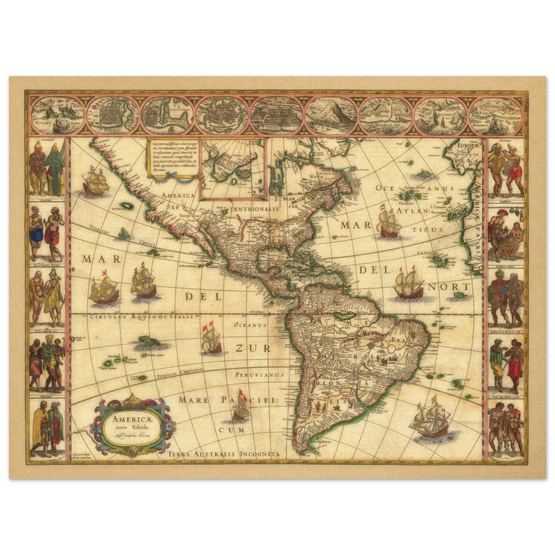 Old map of America. Americae Nova Tabula by Willem Blaeu