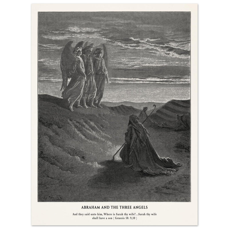 Gustave Dore The Bible engraving print . Abraham and the three Angels .