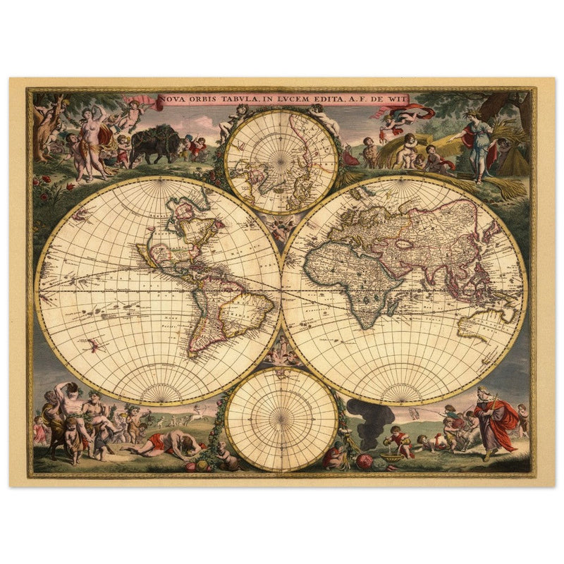 1682 Ancient double hemisphere world map by Frederick de Wit . Nova Orbis Tabula .