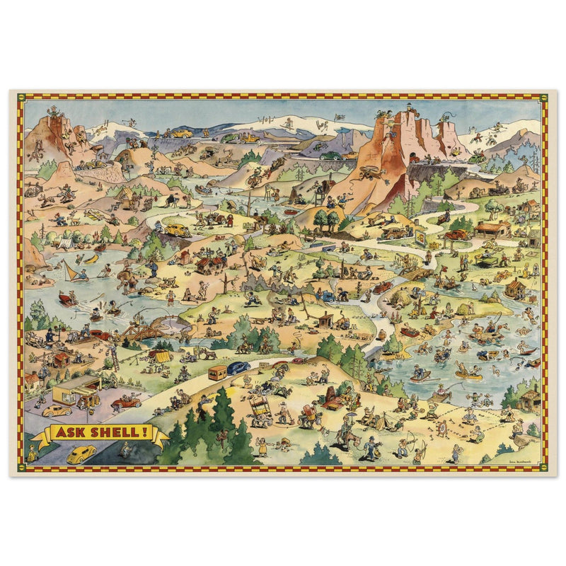 Tour with Confidence with Shell  illustrated vintage map  by Don Bloodgood.
