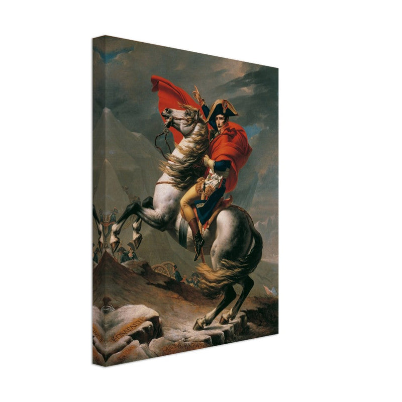 Napoleon at the Great St. Bernard painting by Jacques Louis David 1801.