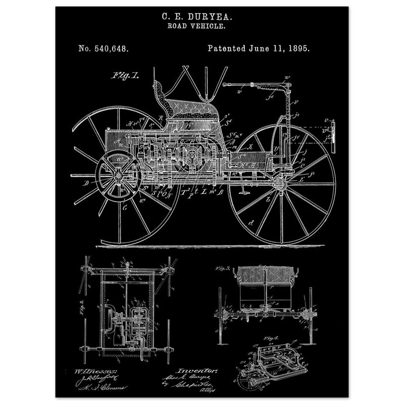 Road vehicle patent 540648 1895 by Charles Edgar Duryea. Automobile car history