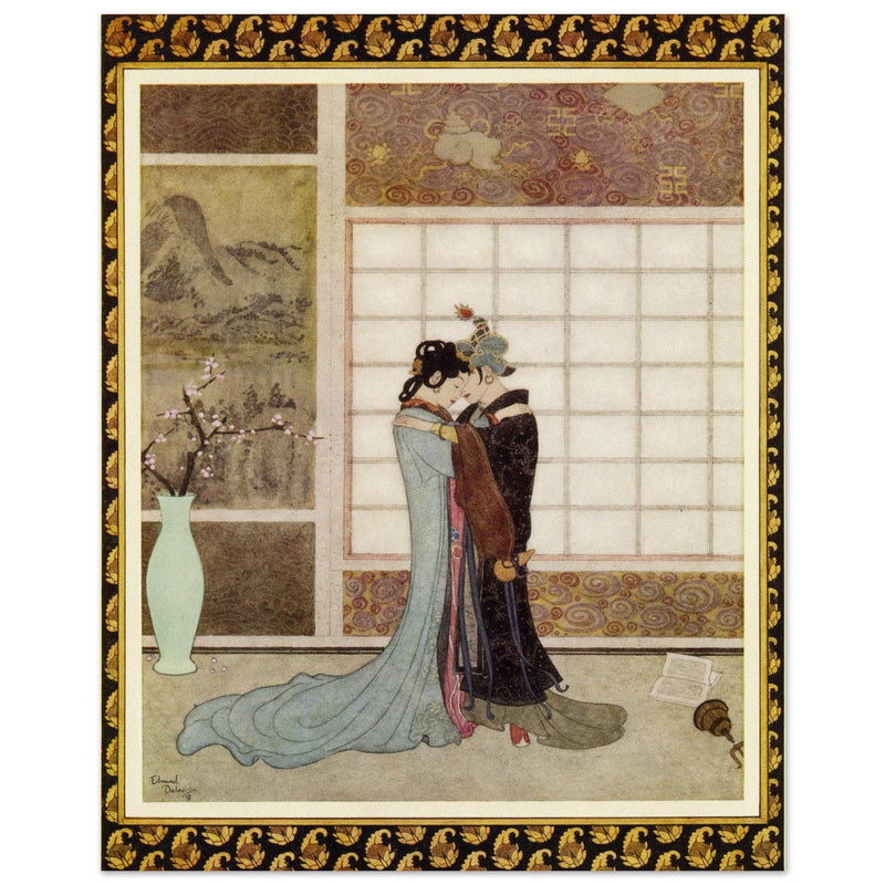 Edmund Dulac and one of his illustration for Princess Badura fairy tale.