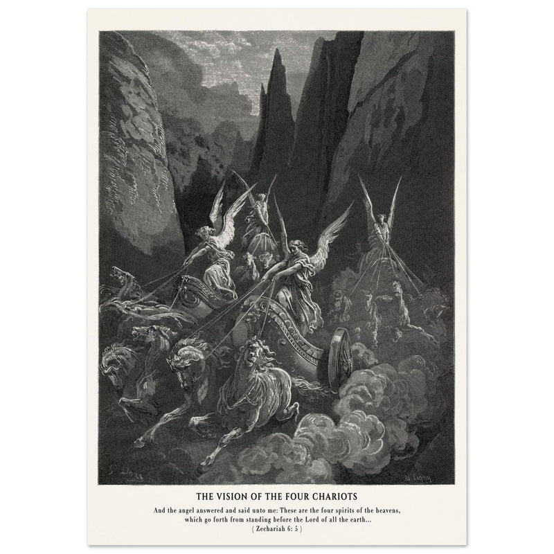 Gustave Dore The Bible engraving print . The Vision of the four chariots illustration .