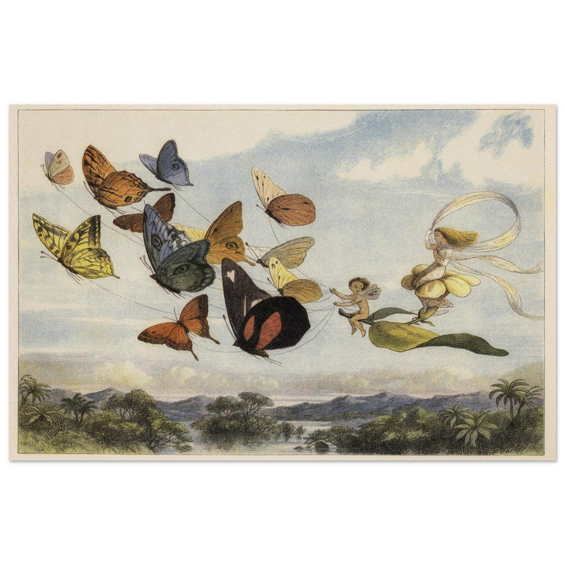 Richard Doyle illustration for Fairyland. The Fairy Queen in her carriage driven by butterflies.