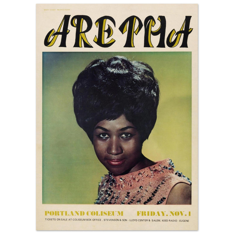 Aretha Franklin concert poster. Performance at Portland Coliseum 1968.