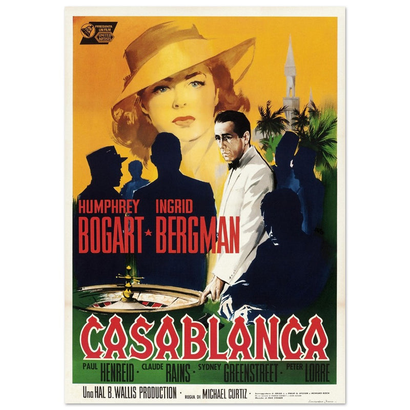 Casablanca movie poster Italian version .  Humphrey Bogart and Ingrid Bergman. Finea art print