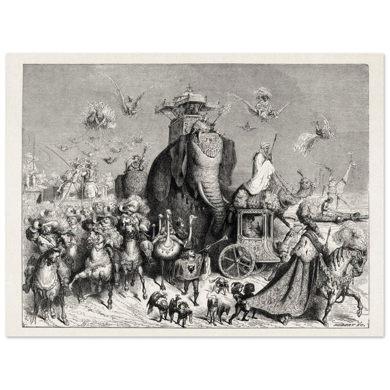 Royal Cavalcade Ane Skin Fairytale ( Peau d' Ane ) illustration by Gustave Dore. Part of Fairy Tales of Charles Perrault.