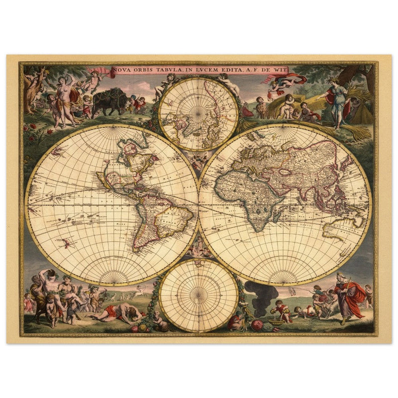 1682 Ancient double hemisphere world map by Frederick de Wit . Nova Orbis Tabula .