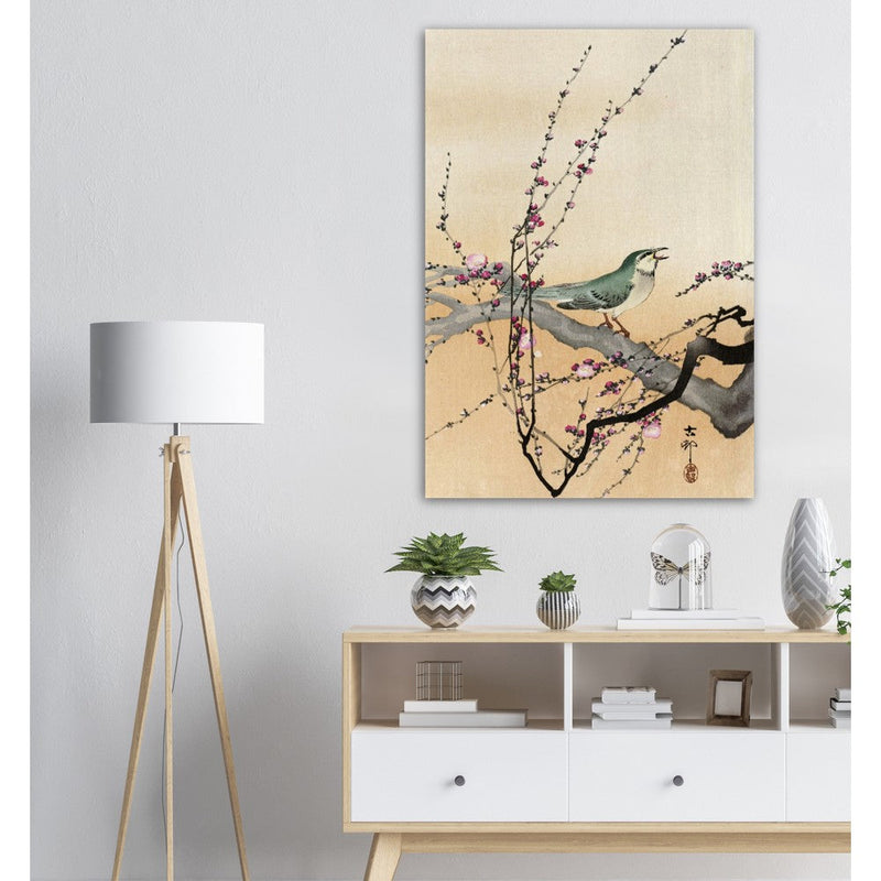 Songbird and plum blossom by Ohara Koson.