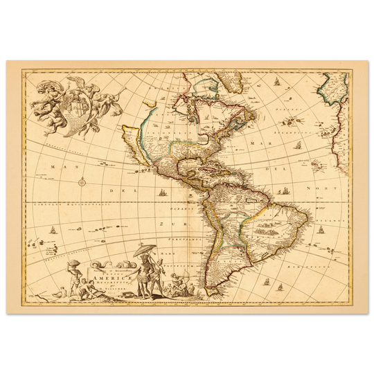America ancient map. Novissima et accuratissima totius Americae descriptio by Nicolaes Visscher