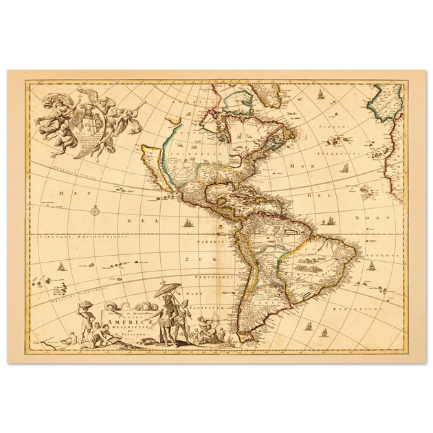 America ancient map. Novissima et accuratissima totius Americae descriptio by Nicolaes Visscher