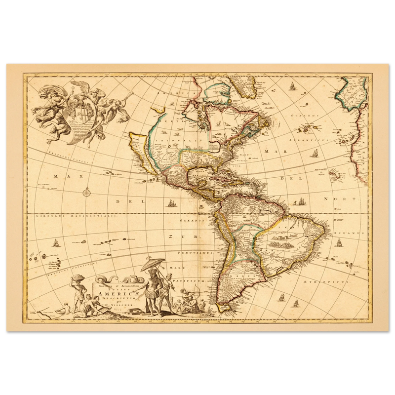 America ancient map. Novissima et accuratissima totius Americae descriptio by Nicolaes Visscher