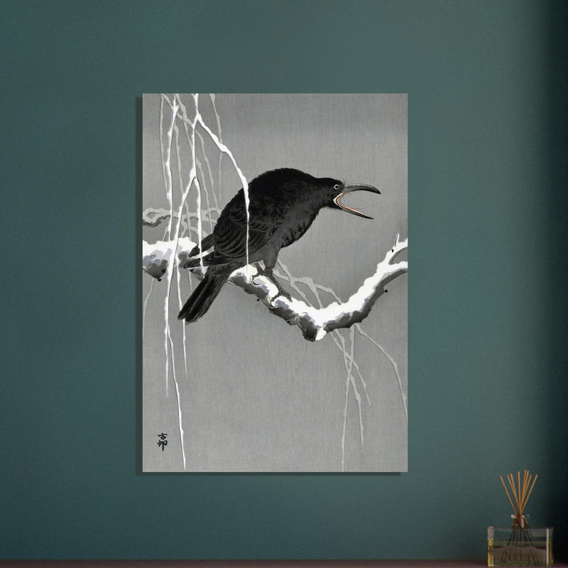 Crow on snowy tree branch by Ohara Koson, ,