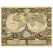 Beautiful illustrated world map of the XVIII Century. Vintage historic double hemisphere map.