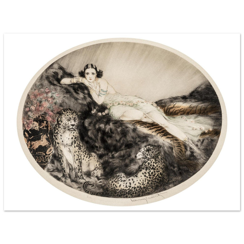 Louis Icart vintage illustration Thaïs   Lady with Leopards