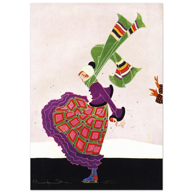 Ethel Rundquist illustration for magazine cover. Young woman skating on ice.   1916