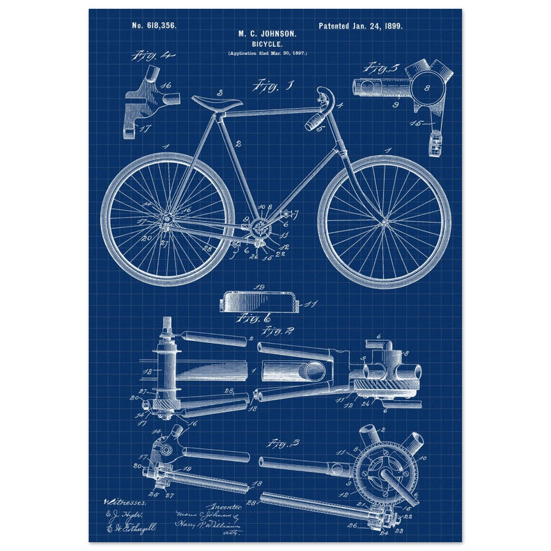 Vintage bicycle patent 1899 by M. C Johnson.