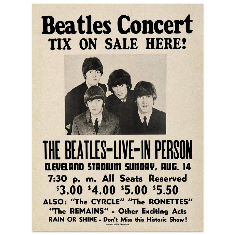 The Beatles music poster. Performance in Cleveland Ohio stadium in 1966.